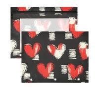 Quteprint 2-Pack Pencil Pouch for 3 Ring Binder, Valentines Love Hearts Binder Pencil Case A4 File Bag with Zipper Clear Window, Durable Binder Organizer Large Capacity for School Office Makeup