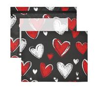 Quteprint 2-Pack Pencil Pouch for 3 Ring Binder, Valentines Love Hearts Pattern Binder Pencil Case A4 File Bag with Zipper Clear Window, Durable Binder Organizer Large Capacity for School Office Makeu