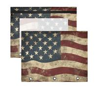 Quteprint 2-Pack Pencil Pouch for 3 Ring Binder, Vintage American Flag Stars Binder Pencil Case A4 File Bag with Zipper Clear Window, Durable Binder Organizer Large Capacity for School Office Makeup