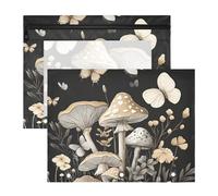 Quteprint 2-Pack Pencil Pouch for 3 Ring Binder, Vintage Butterfly Mushroom Plants Binder Pencil Case A4 File Bag with Zipper Clear Window, Durable Binder Organizer Large Capacity for School Office Ma