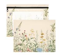 Quteprint 2-Pack Pencil Pouch for 3 Ring Binder, Vintage Flower Herbs Binder Pencil Case A4 File Bag with Zipper Clear Window, Durable Binder Organizer Large Capacity for School Office Makeup