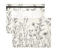 Quteprint 2-Pack Pencil Pouch for 3 Ring Binder, Vintage Herbs Flowers Plants Binder Pencil Case A4 File Bag with Zipper Clear Window, Durable Binder Organizer Large Capacity for School Office Makeup