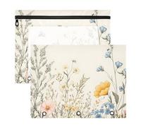 Quteprint 2-Pack Pencil Pouch for 3 Ring Binder, Vintage Wildflower Herbs Binder Pencil Case A4 File Bag with Zipper Clear Window, Durable Binder Organizer Large Capacity for School Office Makeup