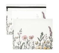 Quteprint 2-Pack Pencil Pouch for 3 Ring Binder, Vintage Wildflower Herbs Plants Binder Pencil Case A4 File Bag with Zipper Clear Window, Durable Binder Organizer Large Capacity for School Office Make