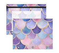 Quteprint 2-Pack Pencil Pouch for 3 Ring Binder, Watercolor Pastel Sea Mermaid Scales Binder Pencil Case A4 File Bag with Zipper Clear Window, Durable Binder Organizer Large Capacity for School Office