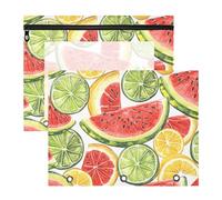 Quteprint 2-Pack Pencil Pouch for 3 Ring Binder, Watermelon Lemon Pattern Binder Pencil Case A4 File Bag with Zipper Clear Window, Durable Binder Organizer Large Capacity for School Office Makeup