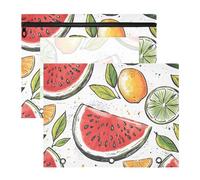 Quteprint 2-Pack Pencil Pouch for 3 Ring Binder, Watermelon Lemon Slices Pattern Binder Pencil Case A4 File Bag with Zipper Clear Window, Durable Binder Organizer Large Capacity for School Office Make