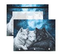 Quteprint 2-Pack Pencil Pouch for 3 Ring Binder, Wolf Galaxy Stars Moonlight Binder Pencil Case A4 File Bag with Zipper Clear Window, Durable Binder Organizer Large Capacity for School Office Makeup