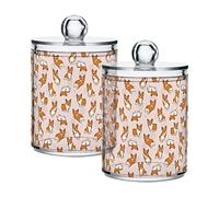 Quteprint 4 Pack Qtip Holder Dispenser, Dog Corgi Pattern Clear Plastic Jar Bathroom Canister Storage for Cotton Swab, Cotton Ball, Floss Picks, Hair Clips, Makeup Sponges