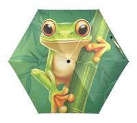Quteprint 5 Fold Travel Umbrella for Rain Sun & UV Protection, Cute Cartoon Frog Windproof 6 Ribs UPF 50+ Compact Lightweight Folding Umbrella for Adults & Kids
