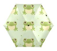 Quteprint 5 Fold Travel Umbrella for Rain Sun & UV Protection, Cute Kawaii Frogs Windproof 6 Ribs UPF 50+ Compact Lightweight Folding Umbrella for Adults & Kids