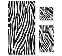 Quteprint Abstract Zebra Print Bath Towel Sets 3 Piece, Absorbent Towels 1 Bath Towel+1 Hand Towel+1 Washcloth Super Soft Multipurpose Towels Set of 3 for Bathroom Hotel Kitchen Gym Spa Beach