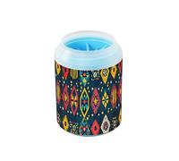 Quteprint African Aztec Ethnic Geometric Dog Paw Cleaner Cup - Pet Foot Washer with Soft Silicone Brush, Portable Muddy Paw Cleaner for Small, Medium, Large Breed Dogs & Cats (2.56x2.56x4.53inch)