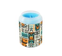 Quteprint African Ethnic Aztec Geometric Dog Paw Cleaner Cup - Pet Foot Washer with Soft Silicone Brush, Portable Muddy Paw Cleaner for Small, Medium, Large Breed Dogs & Cats (2.56x2.56x4.53inch)