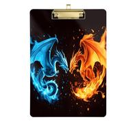Quteprint Animal Dragons Fighting Acrylic Clipboard, 9" x 12.5" Clear Scratch-Resistant Clip Board with (Gold) Metal Clip & Wall Hook - 0.25" Thick for Office Classroom Nurses Teachers Students