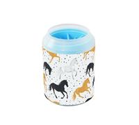 Quteprint Animal Horse Polka Dot Dog Paw Cleaner Cup - Pet Foot Washer with Soft Silicone Brush, Portable Muddy Paw Cleaner for Small, Medium, Large Breed Dogs & Cats (2.56x2.56x4.53inch)
