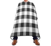Quteprint Barber Cape for Haircutting Black White Buffalo Plaid - Waterproof Adjustable Hair Cutting Cape for Men Women Kids Salon & Home Use, Professional Salon Cape (2 Suction Cup Hooks)