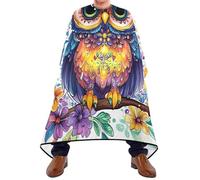 Quteprint Barber Cape for Haircutting Cute Owl Flowers Mandala - Waterproof Adjustable Hair Cutting Cape for Men Women Kids Salon & Home Use, Professional Salon Cape (2 Suction Cup Hooks)