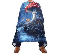 Quteprint Barber Cape for Haircutting Fantasy Forest Mushroom Butterfly - Waterproof Adjustable Hair Cutting Cape for Men Women Kids Salon & Home Use, Professional Salon Cape (2 Suction Cup Hooks)