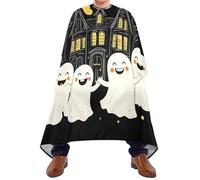 Quteprint Barber Cape for Haircutting Halloween Cute Happy Ghosts - Waterproof Adjustable Hair Cutting Cape for Men Women Kids Salon & Home Use, Professional Salon Cape (2 Suction Cup Hooks)