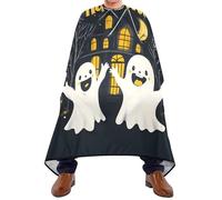 Quteprint Barber Cape for Haircutting Halloween Happy Ghosts - Waterproof Adjustable Hair Cutting Cape for Men Women Kids Salon & Home Use, Professional Salon Cape (2 Suction Cup Hooks)