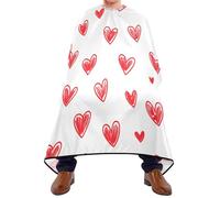 Quteprint Barber Cape for Haircutting Happy Valentine Red Love Hearts - Waterproof Adjustable Hair Cutting Cape for Men Women Kids Salon & Home Use, Professional Salon Cape (2 Suction Cup Hooks)