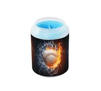 Quteprint Baseball on Fire Dog Paw Cleaner Cup - Pet Foot Washer with Soft Silicone Brush, Portable Muddy Paw Cleaner for Small, Medium, Large Breed Dogs & Cats (2.56x2.56x4.53inch)