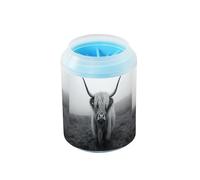 Quteprint Black Highland Animal Cow Dog Paw Cleaner Cup - Pet Foot Washer with Soft Silicone Brush, Portable Muddy Paw Cleaner for Small, Medium, Large Breed Dogs & Cats (2.56x2.56x4.53inch)
