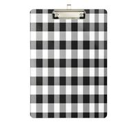 Quteprint Black White Buffalo Plaid Acrylic Clipboard, 9" x 12.5" Clear Scratch-Resistant Clip Board with (Silver) Metal Clip & Wall Hook - 0.25" Thick for Office Classroom Nurses Teachers Students