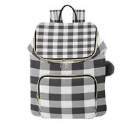 Quteprint Black White Buffalo Plaid Quilted Backpack for Women - 15L Lightweight Ladies Bag with Laptop Sleeve, Multiple Pockets, Trendy Shoulder Bags for College, Travel, Work & Daily Use