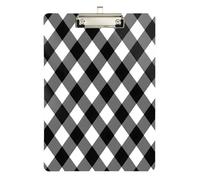 Quteprint Black White Plaid Buffalo Acrylic Clipboard, 9" x 12.5" Clear Scratch-Resistant Clip Board with (Silver) Metal Clip & Wall Hook - 0.25" Thick for Office Classroom Nurses Teachers Students