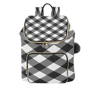 Quteprint Black White Plaid Buffalo Quilted Backpack for Women - 15L Lightweight Ladies Bag with Laptop Sleeve, Multiple Pockets, Trendy Shoulder Bags for College, Travel, Work & Daily Use