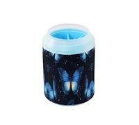 Quteprint Blue Butterfly Galaxy Star Dog Paw Cleaner Cup - Pet Foot Washer with Soft Silicone Brush, Portable Muddy Paw Cleaner for Small, Medium, Large Breed Dogs & Cats (2.56x2.56x4.53inch)