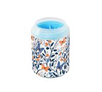 Quteprint Blue Tree Plants Flowers Butterfly Dog Paw Cleaner Cup - Pet Foot Washer with Soft Silicone Brush, Portable Muddy Paw Cleaner for Small, Medium, Large Breed Dogs & Cats (2.56x2.56x4.53inch)