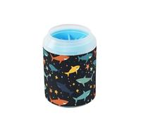 Quteprint Colorful Animal Shark Stars Dog Paw Cleaner Cup - Pet Foot Washer with Soft Silicone Brush, Portable Muddy Paw Cleaner for Small, Medium, Large Breed Dogs & Cats (2.56x2.56x4.53inch)