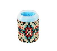 Quteprint Colorful Aztec Turquoise Pattern Dog Paw Cleaner Cup - Pet Foot Washer with Soft Silicone Brush, Portable Muddy Paw Cleaner for Small, Medium, Large Breed Dogs & Cats (2.56x2.56x4.53inch)