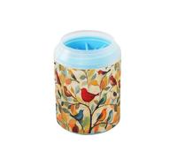 Quteprint Colorful Bird Tree Branch Art Dog Paw Cleaner Cup - Pet Foot Washer with Soft Silicone Brush, Portable Muddy Paw Cleaner for Small, Medium, Large Breed Dogs & Cats (2.56x2.56x4.53inch)