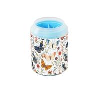 Quteprint Colorful Butterfly Wild Flowers Dog Paw Cleaner Cup - Pet Foot Washer with Soft Silicone Brush, Portable Muddy Paw Cleaner for Small, Medium, Large Breed Dogs & Cats (2.56x2.56x4.53inch)