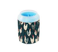 Quteprint Colorful Chickens Rooster Dog Paw Cleaner Cup - Pet Foot Washer with Soft Silicone Brush, Portable Muddy Paw Cleaner for Small, Medium, Large Breed Dogs & Cats (2.56x2.56x4.53inch)