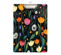 Quteprint Colorful Dandelions Flower Tulips Acrylic Clipboard, 9" x 12.5" Clear Scratch-Resistant Clip Board with (Silver) Metal Clip & Wall Hook - 0.25" Thick for Office Classroom Nurses Teachers Stu
