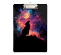 Quteprint Colorful Galaxy Star Wolf Acrylic Clipboard, 9" x 12.5" Clear Scratch-Resistant Clip Board with (Silver) Metal Clip & Wall Hook - 0.25" Thick for Office Classroom Nurses Teachers Students