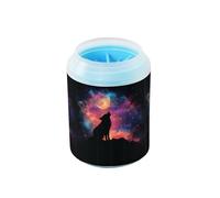 Quteprint Colorful Galaxy Star Wolf Dog Paw Cleaner Cup - Pet Foot Washer with Soft Silicone Brush, Portable Muddy Paw Cleaner for Small, Medium, Large Breed Dogs & Cats (2.56x2.56x4.53inch)