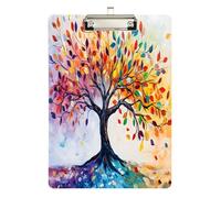 Quteprint Colorful Leaves Tree Life Acrylic Clipboard, 9" x 12.5" Clear Scratch-Resistant Clip Board with (Silver) Metal Clip & Wall Hook - 0.25" Thick for Office Classroom Nurses Teachers Students