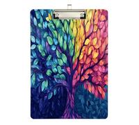 Quteprint Colorful Tree Life Leaves Acrylic Clipboard, 9" x 12.5" Clear Scratch-Resistant Clip Board with (Silver) Metal Clip & Wall Hook - 0.25" Thick for Office Classroom Nurses Teachers Students
