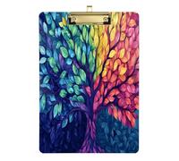 Quteprint Colorful Tree Life Leaves Acrylic Clipboard, 9" x 12.5" Clear Scratch-Resistant Clip Board with (Gold) Metal Clip & Wall Hook - 0.25" Thick for Office Classroom Nurses Teachers Students