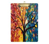 Quteprint Colorful Tree Life Leaves Art Acrylic Clipboard, 9" x 12.5" Clear Scratch-Resistant Clip Board with (Gold) Metal Clip & Wall Hook - 0.25" Thick for Office Classroom Nurses Teachers Students