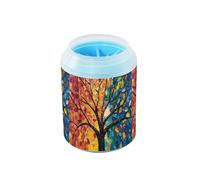 Quteprint Colorful Tree Life Leaves Art Dog Paw Cleaner Cup - Pet Foot Washer with Soft Silicone Brush, Portable Muddy Paw Cleaner for Small, Medium, Large Breed Dogs & Cats (2.56x2.56x4.53inch)