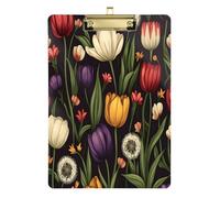 Quteprint Colorful Tulips Dandelions Acrylic Clipboard, 9" x 12.5" Clear Scratch-Resistant Clip Board with (Gold) Metal Clip & Wall Hook - 0.25" Thick for Office Classroom Nurses Teachers Students