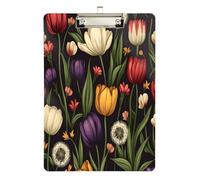 Quteprint Colorful Tulips Dandelions Acrylic Clipboard, 9" x 12.5" Clear Scratch-Resistant Clip Board with (Silver) Metal Clip & Wall Hook - 0.25" Thick for Office Classroom Nurses Teachers Students