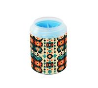 Quteprint Colorful Turquoise Aztec Pattern Dog Paw Cleaner Cup - Pet Foot Washer with Soft Silicone Brush, Portable Muddy Paw Cleaner for Small, Medium, Large Breed Dogs & Cats (2.56x2.56x4.53inch)